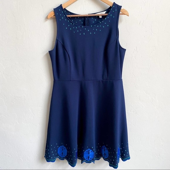 NEW Stitch Fix 41 Hawthorn Navy Blue Embroidered Paloma A Line Fit & Flare Dress - Picture 1 of 7